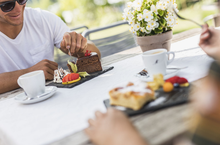 Enjoy apple strudel and Sacher cake on the sun terrace