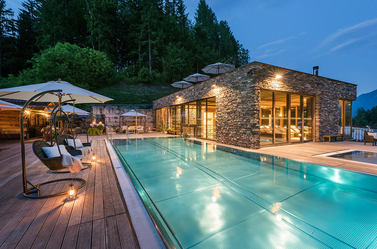 Enjoy the pool area at the Alpencamping